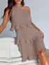 'Hesper' Layered Single Shoulder Mini Dress - Celes Fashion